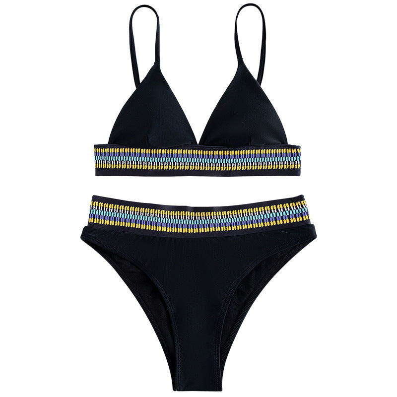 Damen Hochtaillierter Bikini mit buntem Jacquard-Bund Echo Archiv