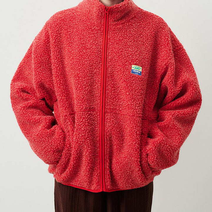 Damen Flauschige Fleecejacke mit hohen Kragen und seitlichen Taschen Echoarchiv