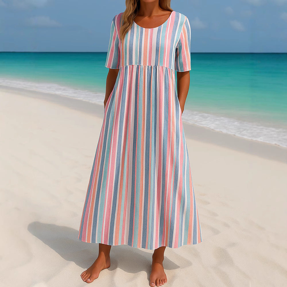 Damen lässiges Maxikleid mit hellen Streifen Echo Archiv
