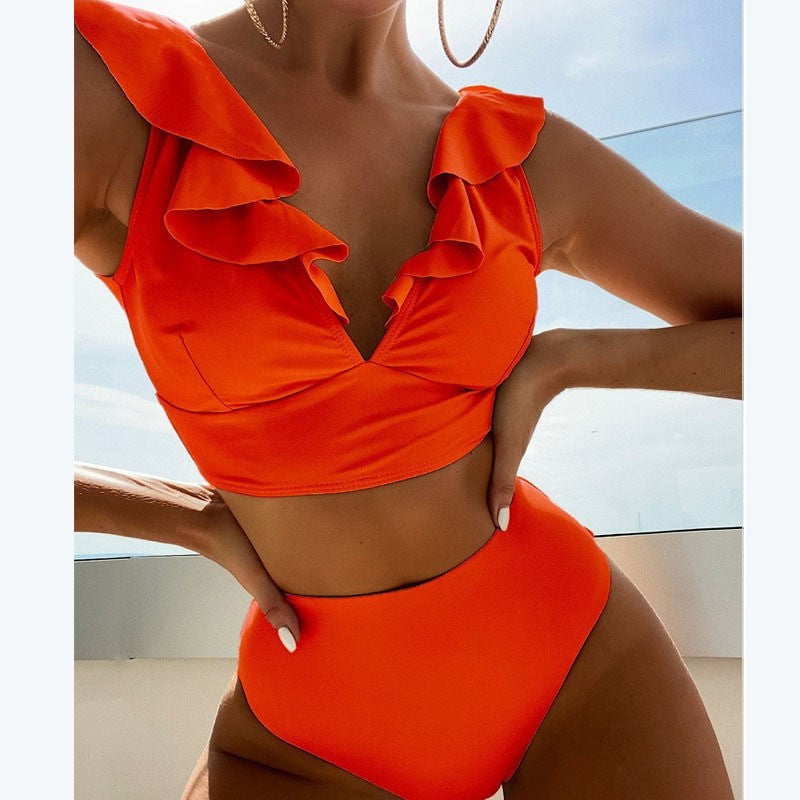 Damen Crop-Top Bikini mit voluminösen Rüschendetails Echo Archiv