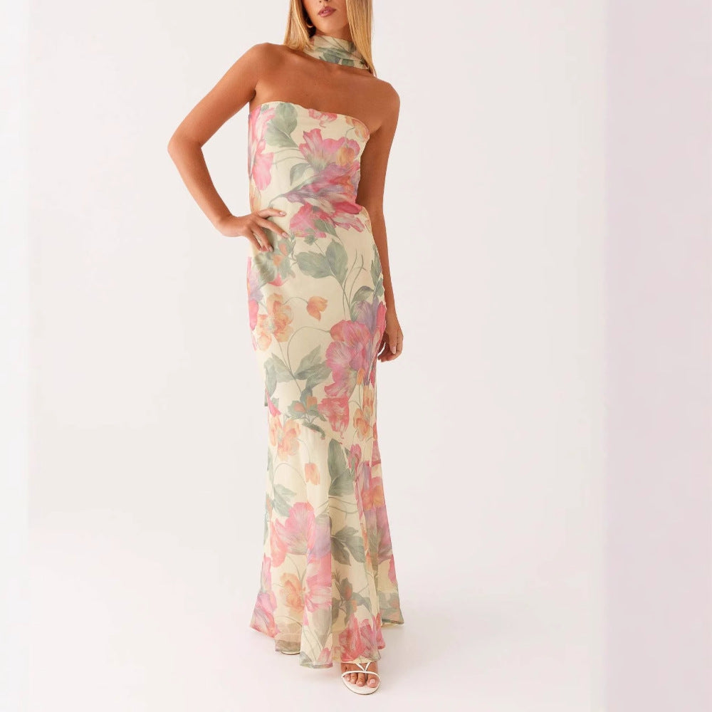 Damen Elegantes Langarm Abendkleid im Blumendesign Echoarchiv