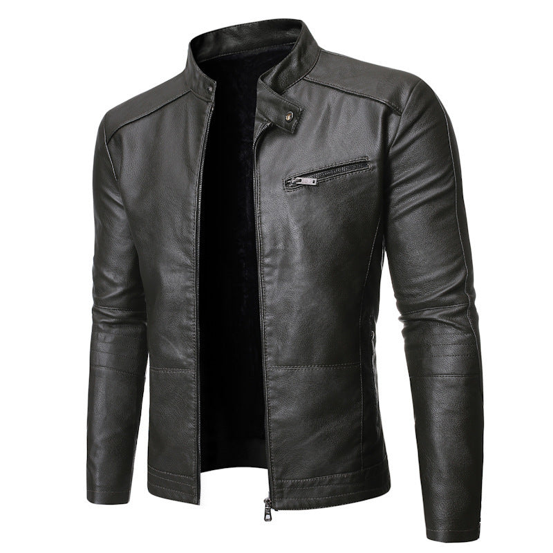 Herren Biker-Lederjacke mit asymmetrischem Reißverschluss und gesteppten Ärmel Echoarchiv