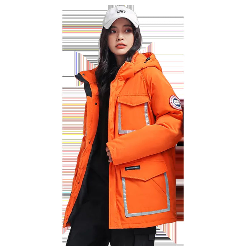 Damen Parka-Jacke mit Kapuze, wattiert, reflektierenden Einsätzen und großen Cargo-Taschen Echoarchiv