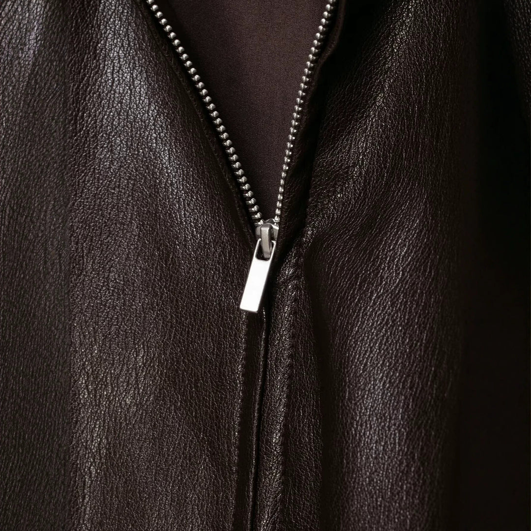 Damen Oversize Jacke im Lederlook mit hohem Funnelkragen, Raglanärmeln und Tunnelzugsaum Echoarchiv