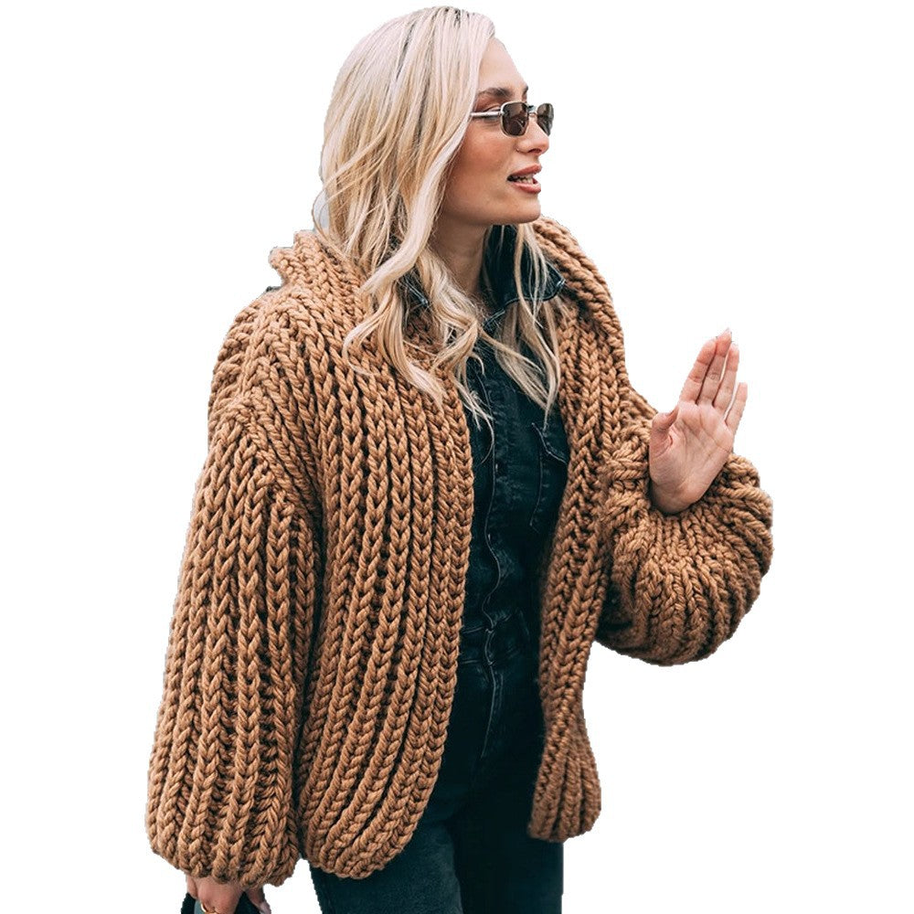 Damen Oversize Grobstrick-Cardigan mit großer Kapuze & voluminösen Ärmeln Echoarchiv
