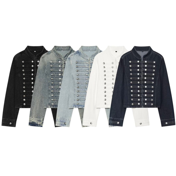 Damen Cropped Denim‑Blouson im Frackstil mit dekorativen Reihenknöpfen Echo Archiv