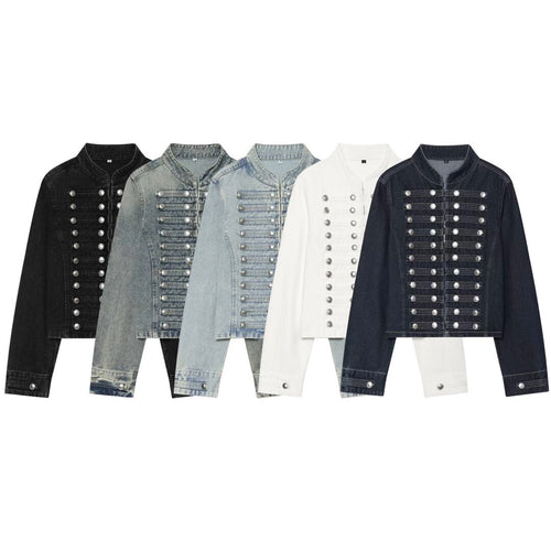 Damen Cropped Denim‑Blouson im Frackstil mit dekorativen Reihenknöpfen Echo Archiv