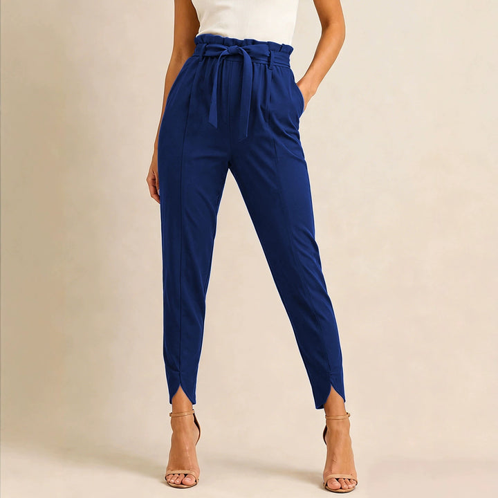 Damen nan hoch taillierte Paperbag-Hose mit Bindegürtel und geschlitztem Knöchelabschluss Echo Archiv