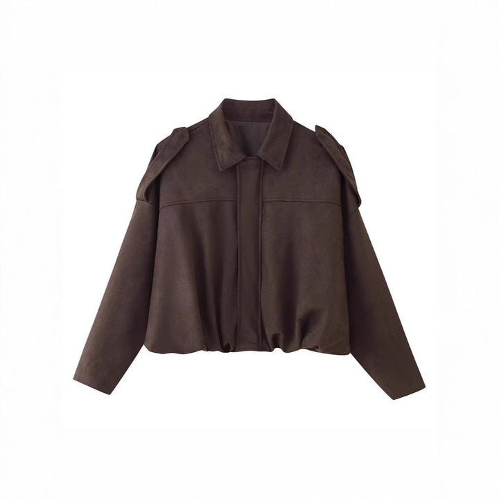 Damen Kurzgeschnittene Oversize Blousonjacke mit Schulterklappen – Célinea
