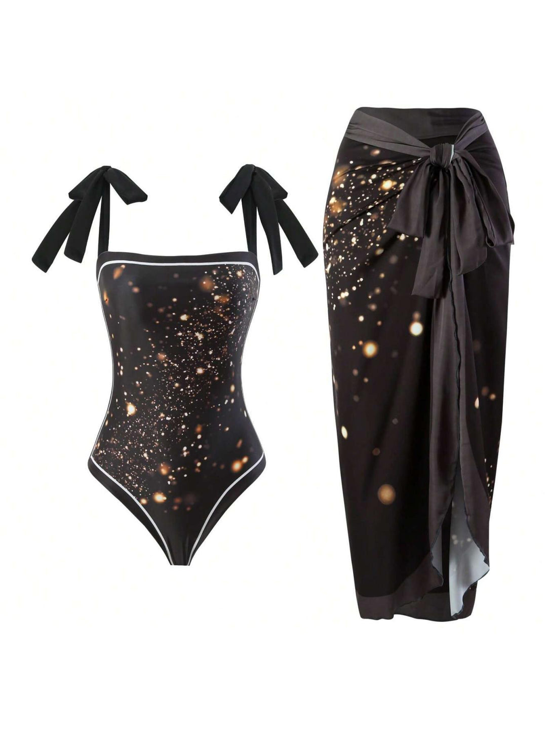 Damen Eleganter Badesuit mit floralen Akzenten und modischem Wickelrock Echo Archiv