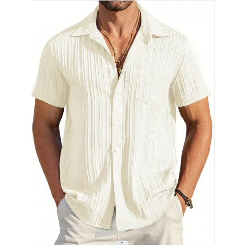 Herren Kurzarm Crinkle-Hemd mit Reverskragen und Brusttasche – Arvello