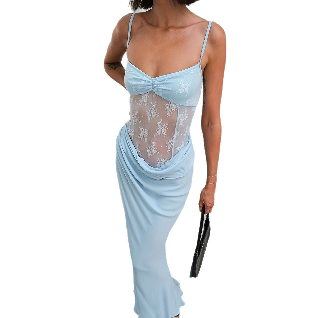 Damen Elegantes Maxikleid mit transparenten Spitzendetails und figurbetontem Schnitt Echo Archiv