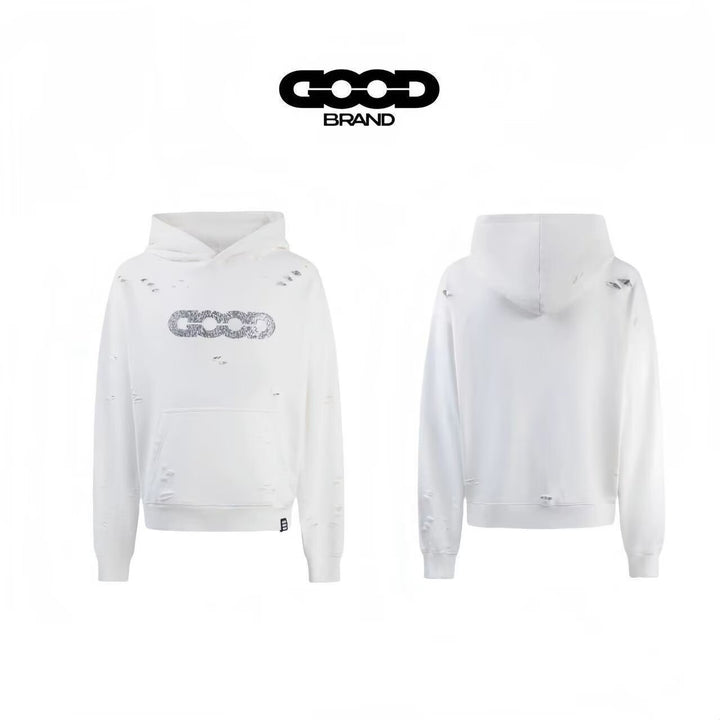 Damen Oversized Kapuzenpullover mit zerrissenen Details Echoarchiv