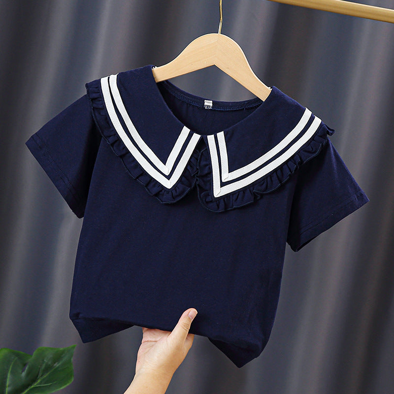 Mädchen T-Shirt mit elegantem Matrosenkragen und Rüschendetails Echo Archiv