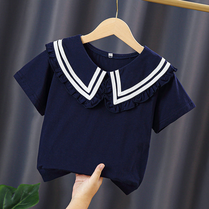 Mädchen T-Shirt mit elegantem Matrosenkragen und Rüschendetails Echo Archiv