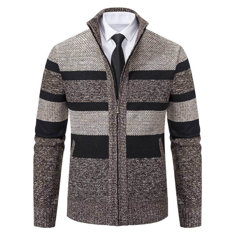 Herren Strickjacke mit Stehkragen und modernem Streifenmuster Echoarchiv