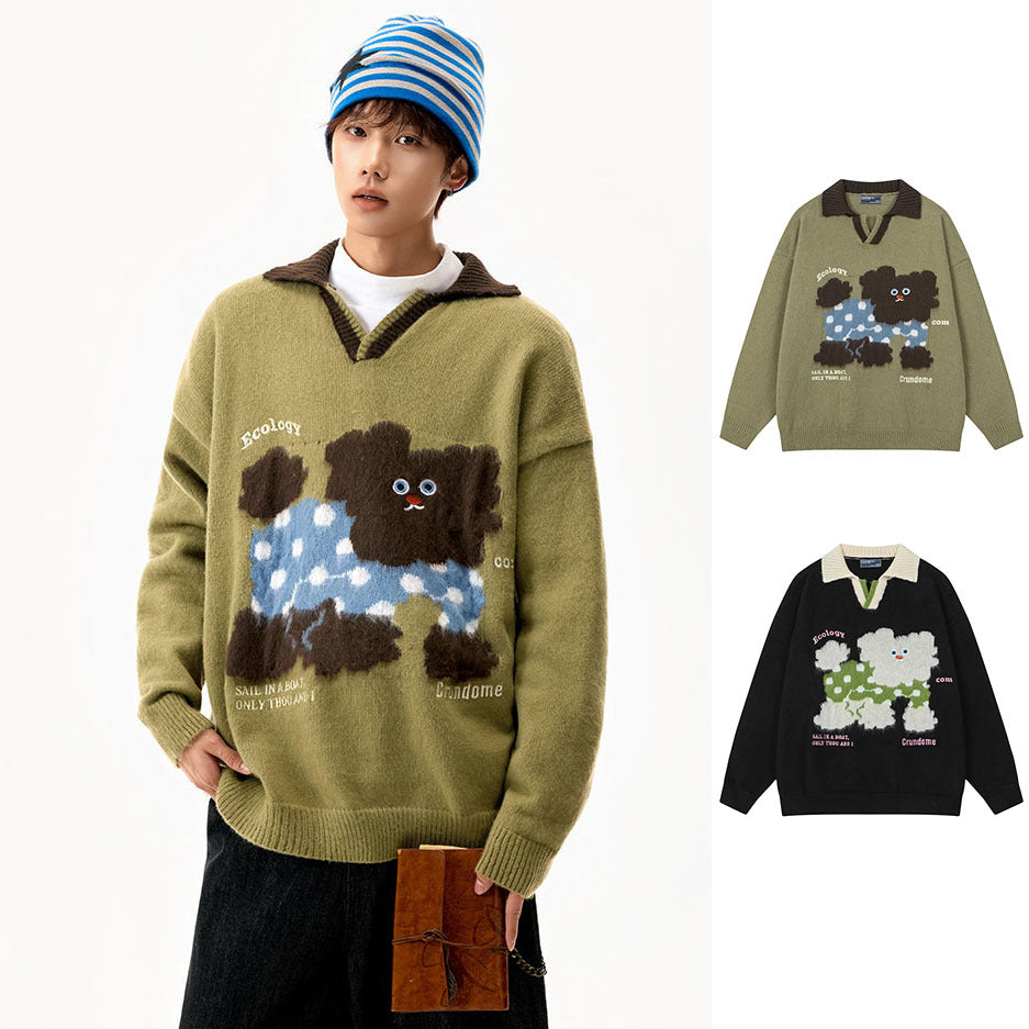 Damen Modischer Grobstrickpullover mit Tiermotiv Echoarchiv