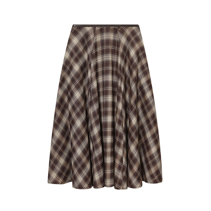 Damen nan ausgestellter Midirock mit Karomuster, hoher Taille und Lederimitatbund Echo Archiv