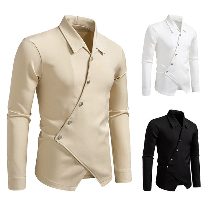Herren modisches Langarmhemd mit asymmetrischem Knopfdesign Echoarchiv