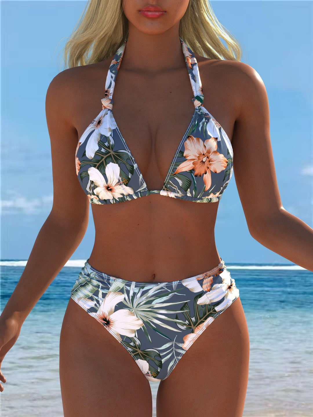 Damen Triangel-Bikini mit hohem Bund und patriotischem Sternen-Muster Echo Archiv