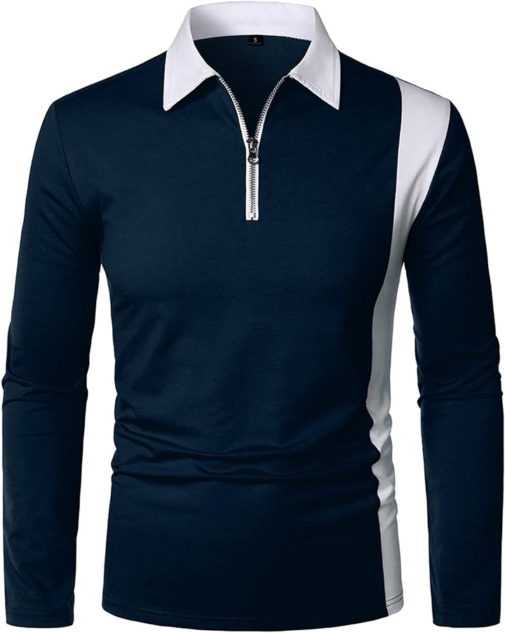 Herren Langarm Poloshirt mit modernem Reißverschluss und kontrastierenden Einsätzen Echoarchiv
