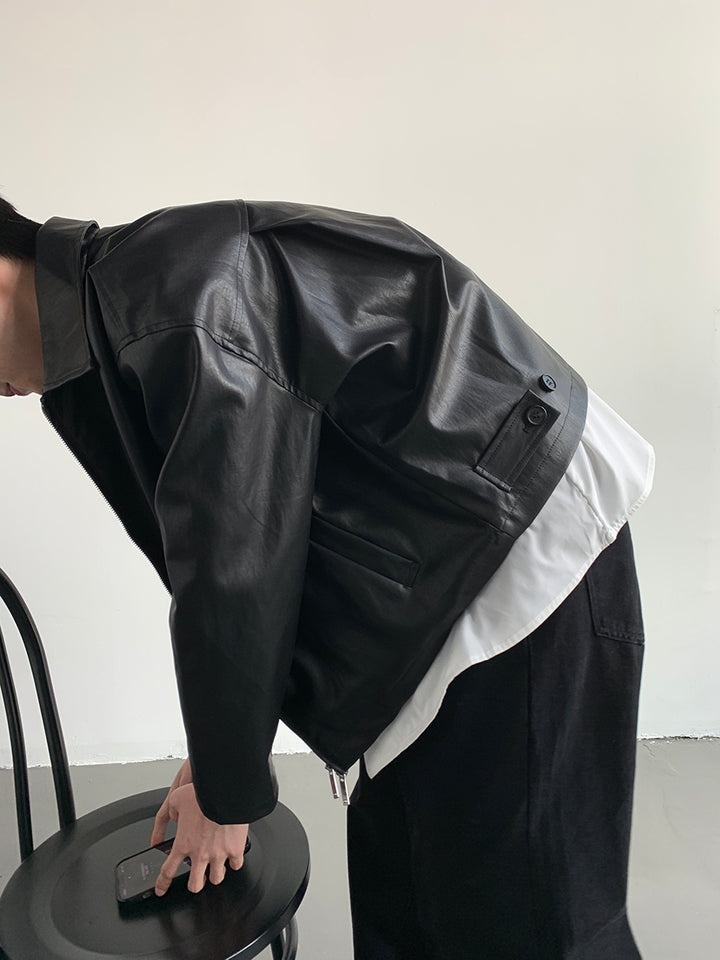 Herren lässige Kunstlederjacke mit klassischem Kragen Echoarchiv