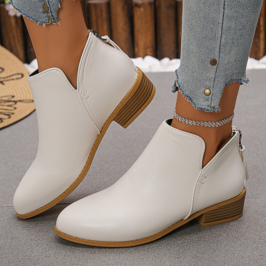Damen Ankle-Boots mit hinterem Reißverschluss, schlanker Spitze und niedrigem Blockabsatz Echo Archiv