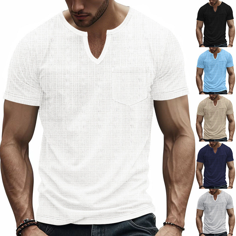 Herren Kurzarm V-Ausschnitt T-Shirt mit Brusttasche Echoarchiv