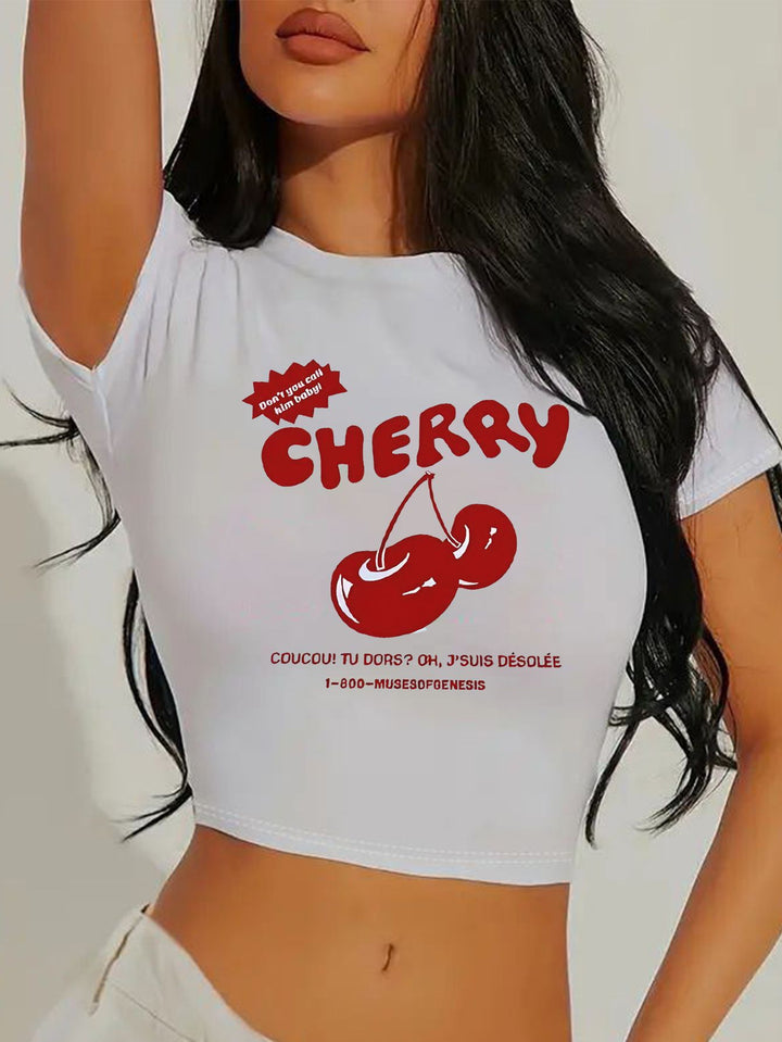 Damen Crop-T-Shirt mit animalistischem Lippenmotiv und auffälligem Schriftzug Echo Archiv