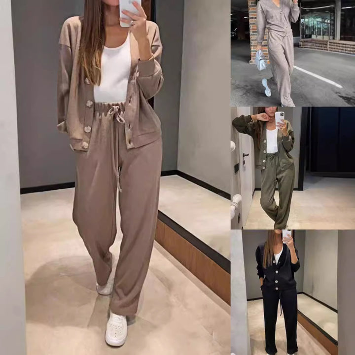 Damen Bequemes Strick-Jumpsuit mit Knopfdetails und weitem Schnitt Echo Archiv