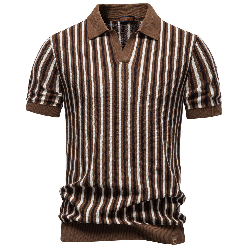 Herren nan gestreiftes Strickpoloshirt kurzarm aus feiner Baumwollmischung mit Polokragen und Rippbündchen Echo Archiv