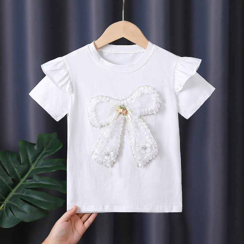 Mädchen T-Shirt mit dekorativem Rüschendesign und kunstvollem Schleifenmotiv Echo Archiv
