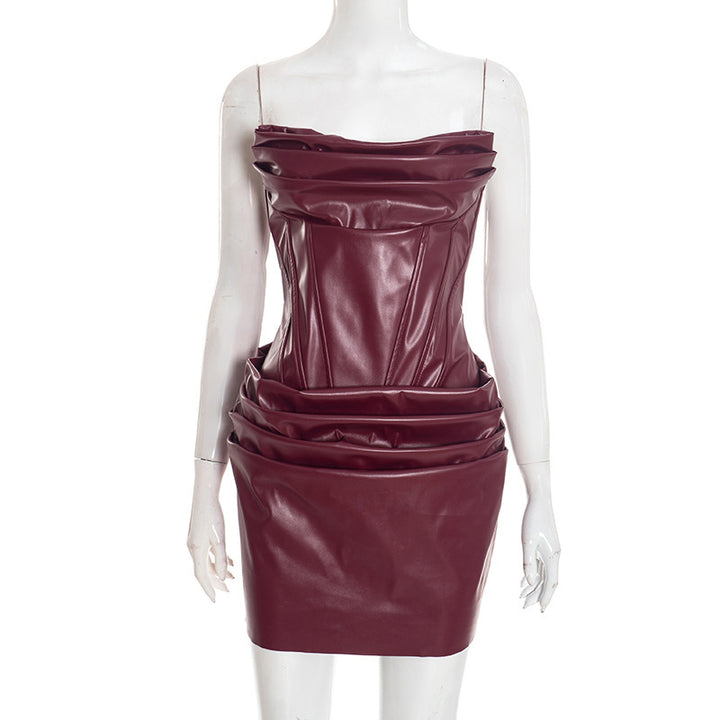 Damen Bodycon Kleid aus hochwertigem Kunstleder mit eleganter Drapierung Echo Archiv