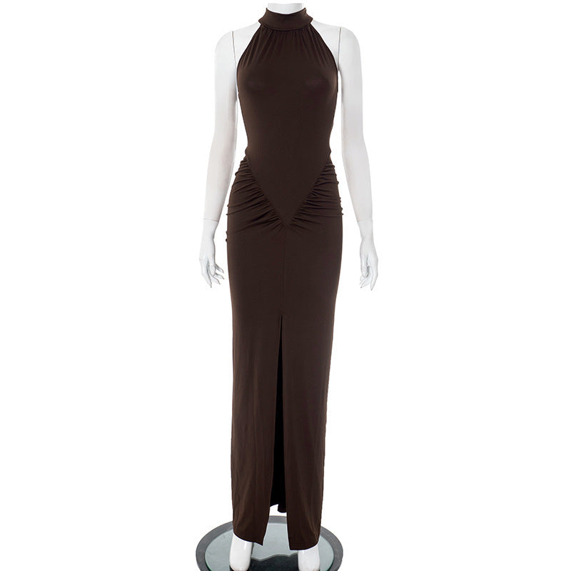 Damen elegantes Maxikleid mit hochgeschlossenem Kragen und raffinierten Raffungselementen Echo Archiv