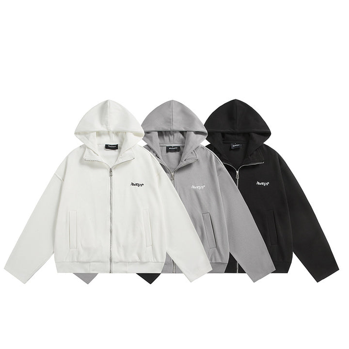 Unisex Oversize-Kapuzenjacke mit Zwei-Wege-Reißverschluss, geradem Saum und dezentem Logo-Emblem Echoarchiv
