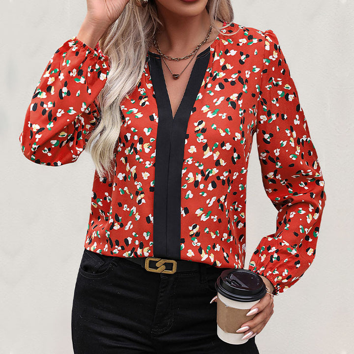 Damen Modische Bluse mit V-Ausschnitt und floralem Muster Echo Archiv