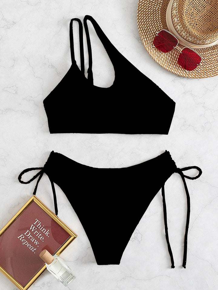 Damen Bikini-Set mit asymmetrischem Oberteil und seitlicher Schnürung Echo Archiv