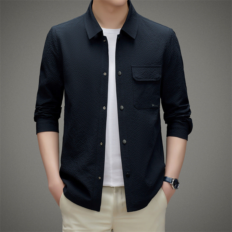 Herren Legeres strukturiertes Overshirt mit Brusttasche und Knopfleiste Echo Archiv