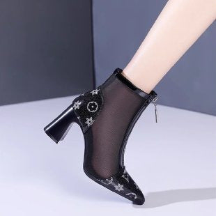 Damen Elegante Netze Stiefeletten mit Blockabsatz – Varelle
