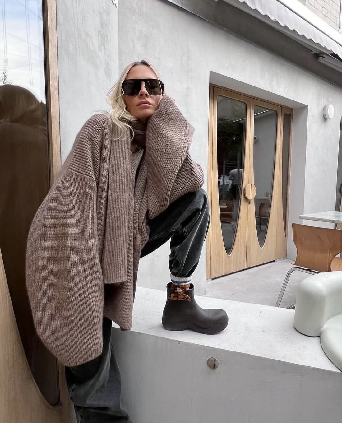 Damen Oversized Rollkragen‑Strickpullover mit Rippstruktur Echoarchiv
