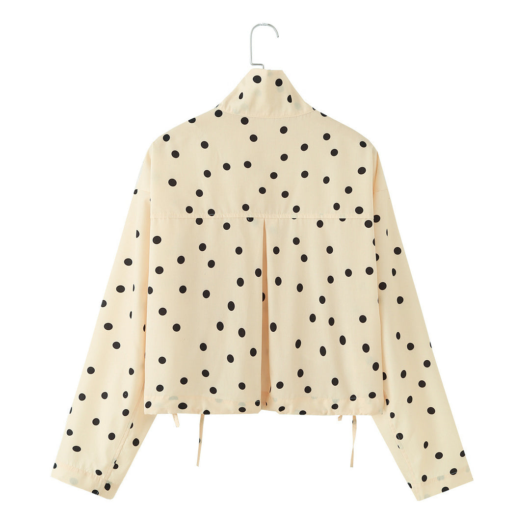 Damen Gepunktete Cropped-Blousonjacke mit Stehkragen und Tunnelzug Echo Archiv