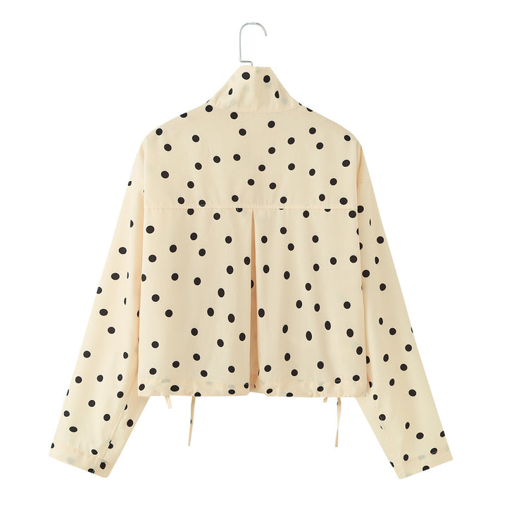 Damen Gepunktete Cropped-Blousonjacke mit Stehkragen und Tunnelzug Echo Archiv