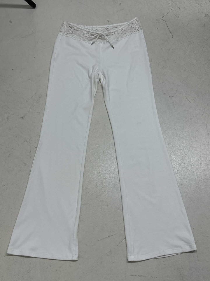 Damen lässige Flared-Loungehose mit verstellbarem Bund und Spitzenakzenten Echo Archiv