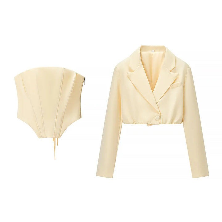Damen zweiteiliges Corsage-Set mit cropped Blazer und konturierter Korsage – Valéne