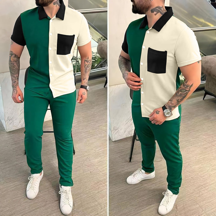 Herren sportliches Kurzarm-Set mit Kontrastdetails Echoarchiv