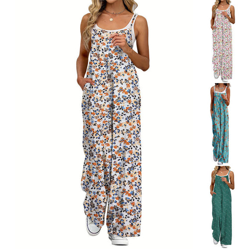 Damen Lässiger Jumpsuit mit floralen Mustern und praktischen Taschen Echo Archiv