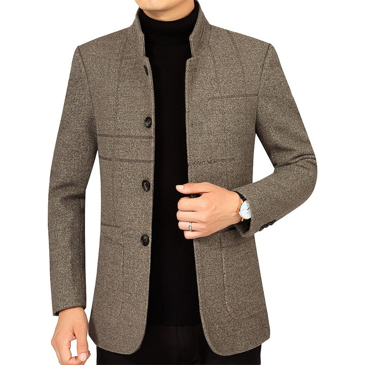 Herren Kurzblazer im Sakko-Stil mit Stehkragen und strukturierter Wollmischung – Tianoro