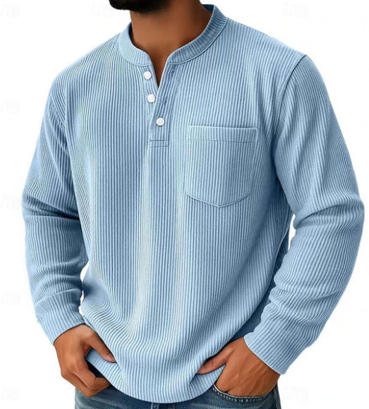 Herren nan thermisches Waffelstrick-Henleyshirt mit Stehkragen Brusttasche und geripptem Komfortschnitt Echo Archiv