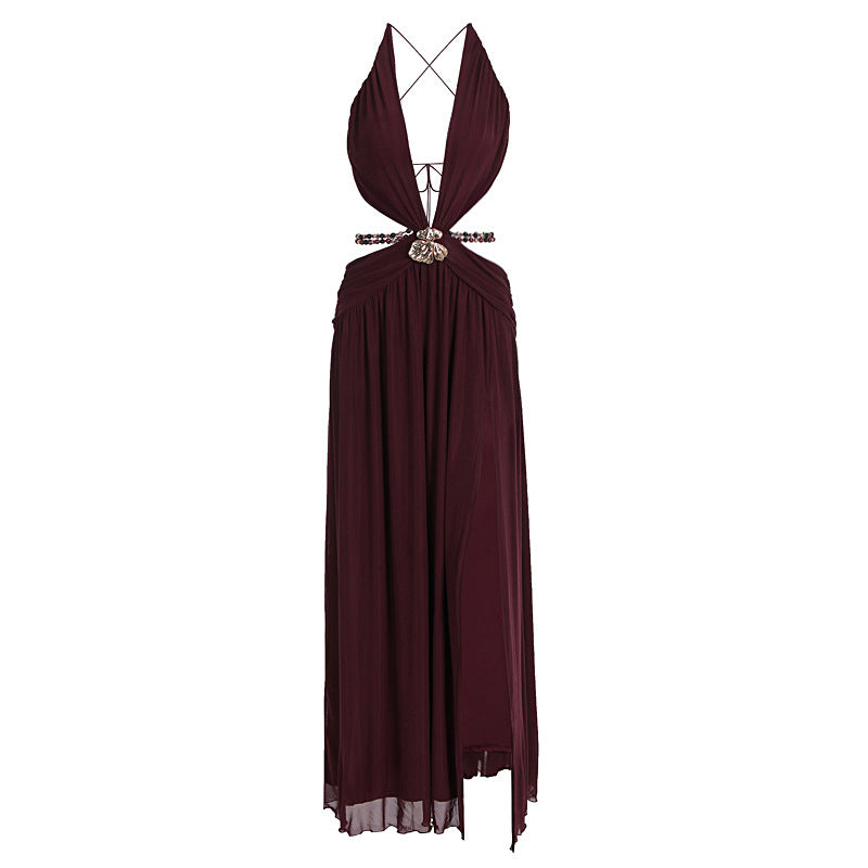 Damen Maxikleid mit tiefem V-Ausschnitt und elegantem Wickeldesign Echo Archiv