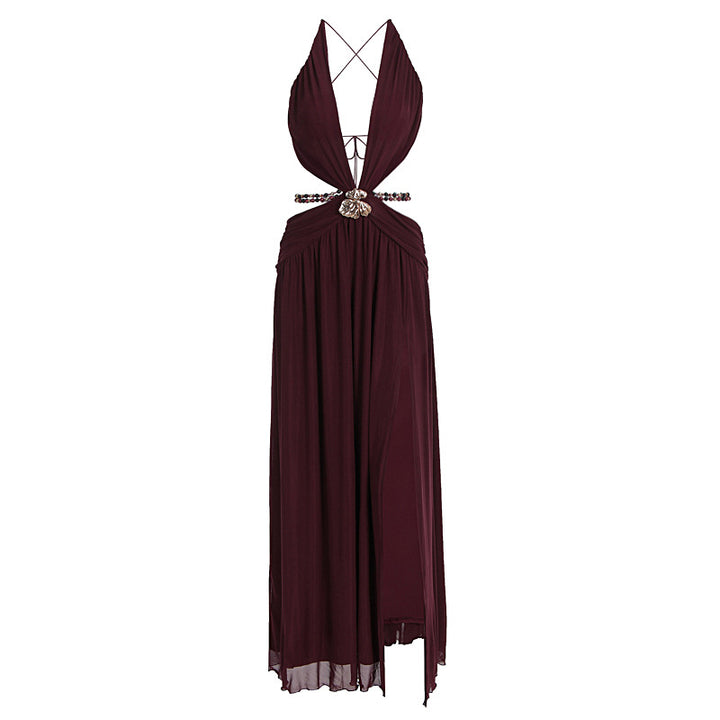 Damen Maxikleid mit tiefem V-Ausschnitt und elegantem Wickeldesign Echo Archiv